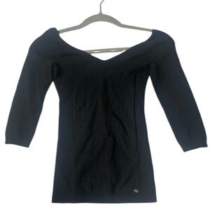 GUESS Los Angeles Long-sleeves Stretch Fall Top Feminine V-neck